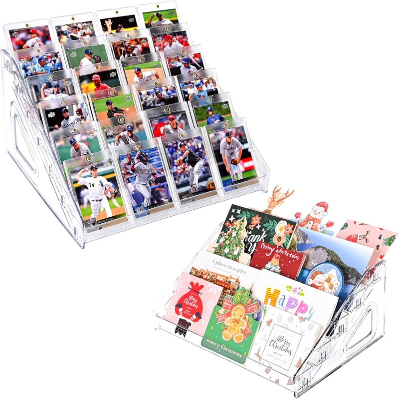 CELSOL 5 Tier 12" Acrylic Card Display Stand, Easy Clip-On Design, Versatile Display for Trading, Graded, PSA, Baseball, Sports, Business Cards and Stickers - Image 1